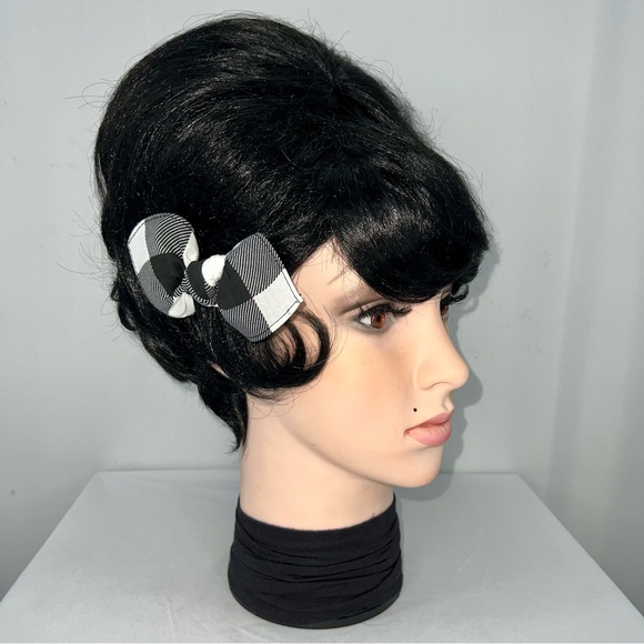 Black and White Plaid Pinup Bandana Knotted Hair Bow - Picture 3 of 11